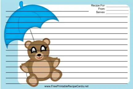 Teddy Bear Blue Umbrella recipe cards