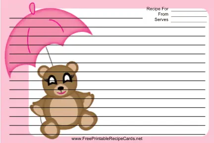 Teddy Bear Pink Umbrella recipe cards