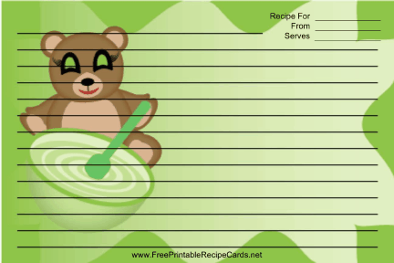 Teddy Bears Green recipe cards