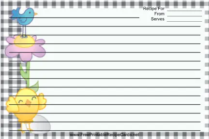 Bird Flower Black Gingham recipe cards