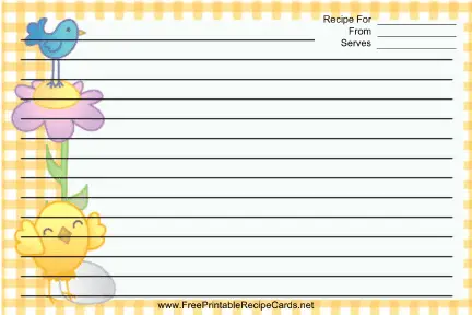 Bird Flower Yellow Gingham recipe cards