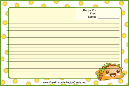 Kawaii Taco recipe cards