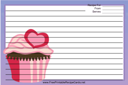 Pink Heart Cupcake Purple recipe cards