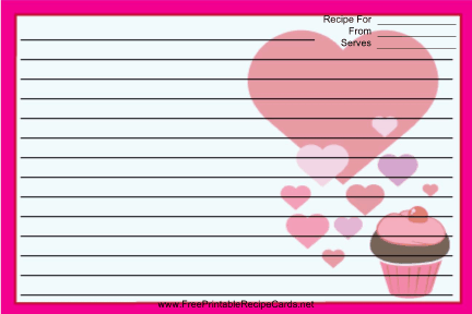 Valentines Cupcake Pink recipe cards