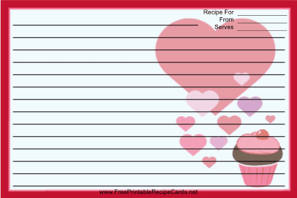 Valentines Cupcake Red recipe cards