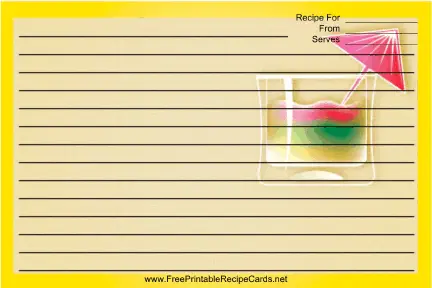 Yellow Cocktail Umbrella recipe cards